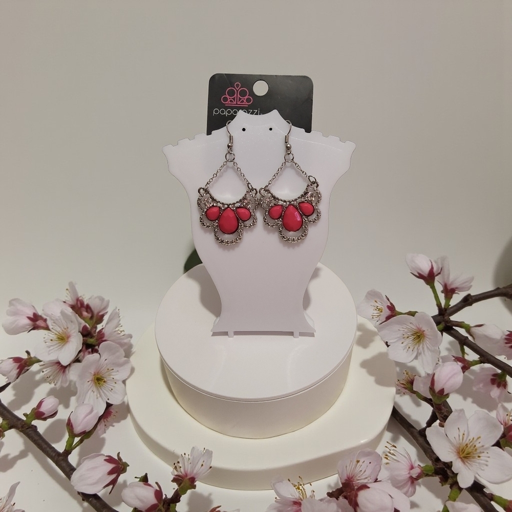 paparazzi Pink Teardrop Filigree Chandelier Earrings